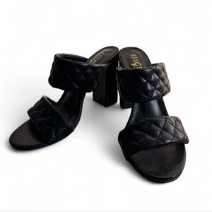 Rouge ~  Black Quilted Leather Mules with Block Heels